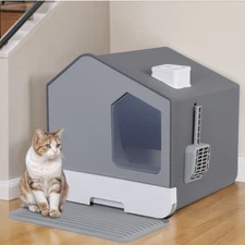 Extra Large Enclosed Cat Litter Box with Mat and Litter Scoop Anti-Splashing XL