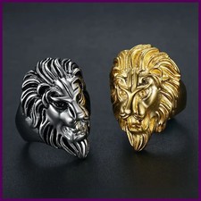 Stainless Steel Lion Head Ring For Men Hip Hop Animal Style Finger