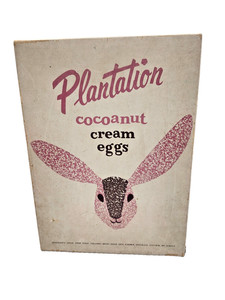 Vintage Plantation Cocoanut Cream Eggs Easter Candy Box MCM Bunny Graphics