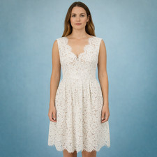 Lulus Size Small S Love Swept White Lace Scalloped V Neck Sleeveless Dress NEW