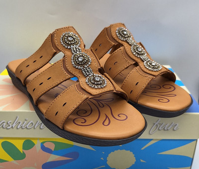 Easy Street Nori Women's Size 8 Brown Embellished Slide Sandals Comfort Shoes