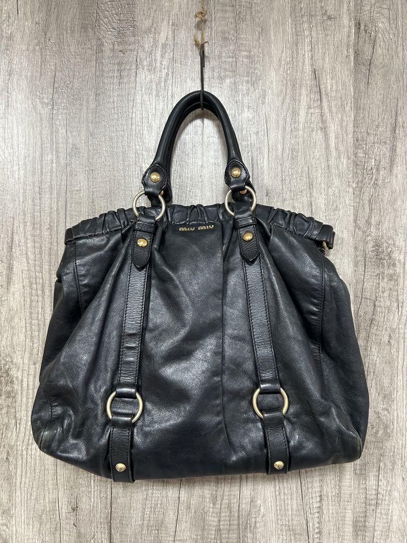 Miu Miu Women's Tote Bag Handbag Vitello Lux Leather Black