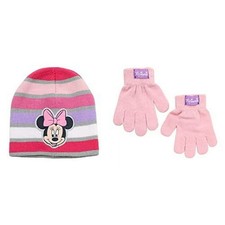 Beanie Cap - Disney - Minnie Mouse - 3 Pink Strip Mitten Glove Hat Set NEW Girls
