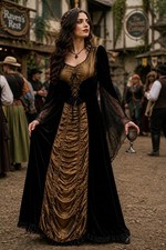 Gothic Witch Costume Dress Vampire M/L Black Bronze Medieval Renaissance B1