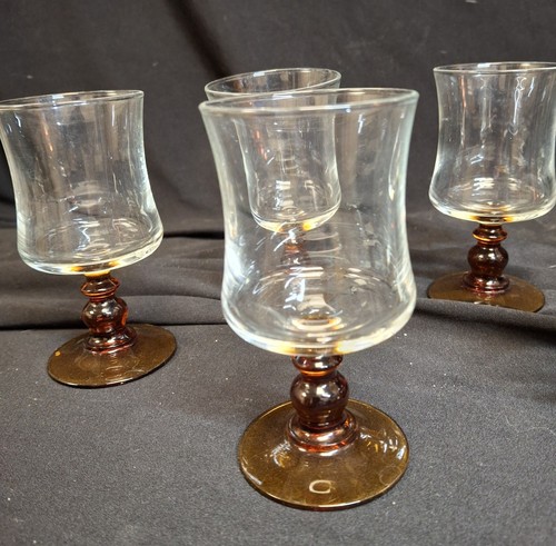6 x VINTAGE BUBBLE AMBER STEM LUMINARC FRANCE WINE GLASSES 11.5cm High - Foto 2 di 7