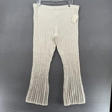 A New Day Pants Womens Large Cream Ribbed Knit Flared Pull On Elastic Waist