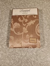 Vintage Sealed Rose Damask Scroll Tablecloth Ivory Woven 70 x 144 Oblong Wide