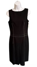 David Meister Black 100% Wool Sheath Dress Size 6 Sleeveless Contrast Stitch NWT