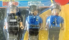 POLICE OFFICER MINI FIG make it blocks LEGOS 3 figurine set SWAT black blue