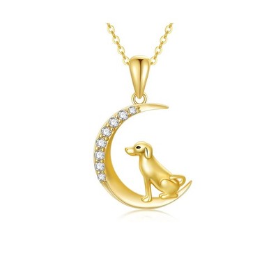 SISGEM 14k Gold Dog and Moon Pendant Necklaces for Women, Real 14 Karat Gold ...