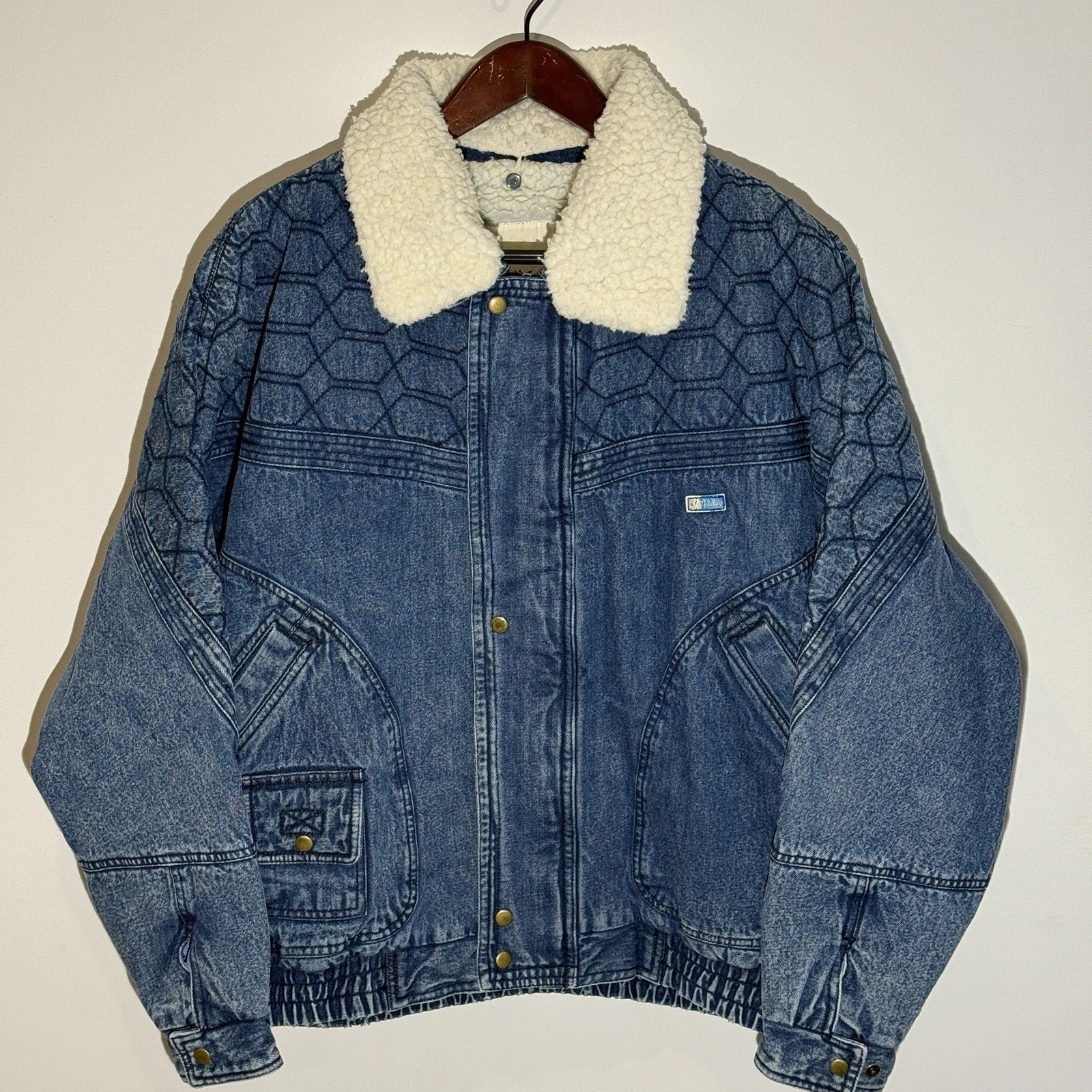 MK Vitality Quilted Denim Sherpa Jacket Acid Wash Oversized XL Vintage 80-90s