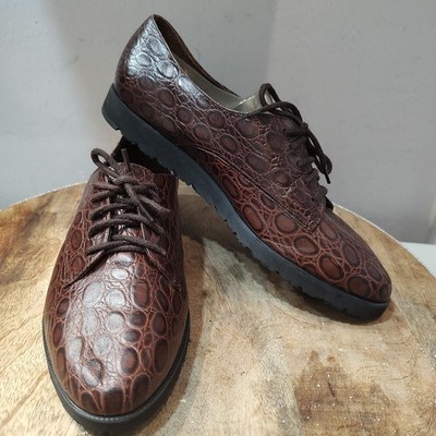 Vtg Y2K Nine West Brown Embossed Leather Oxford Women 7 Preppy Academia