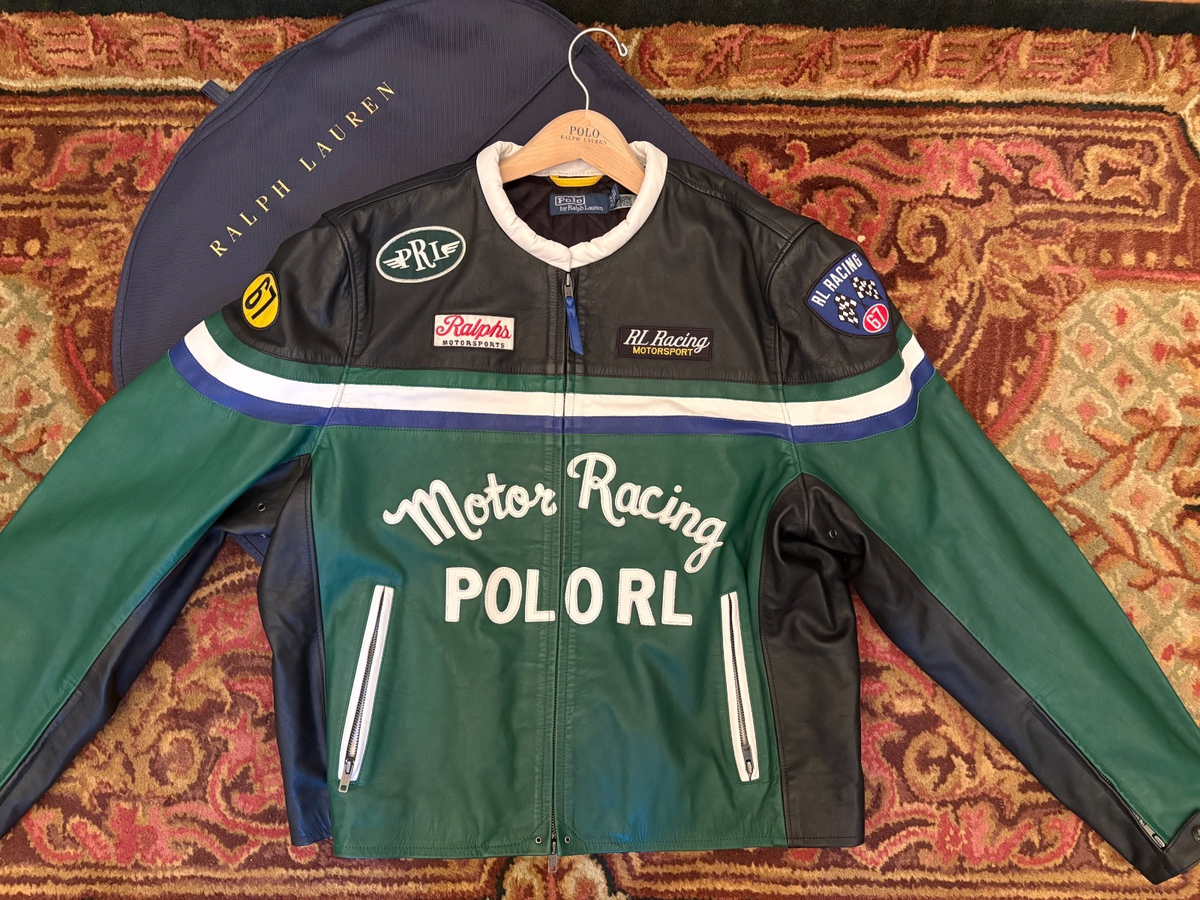 Polo Ralph Lauren RL Racing Leather Jacket Motorsport Green XL
