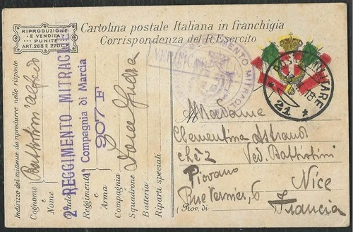 WW1-ITALIAN MILITARY CARD-USED 1918