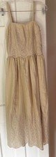 Elie Tahari Eyelet Linen Blend Maxi Dress Size 4 Scalloped Hem Pockets Boho