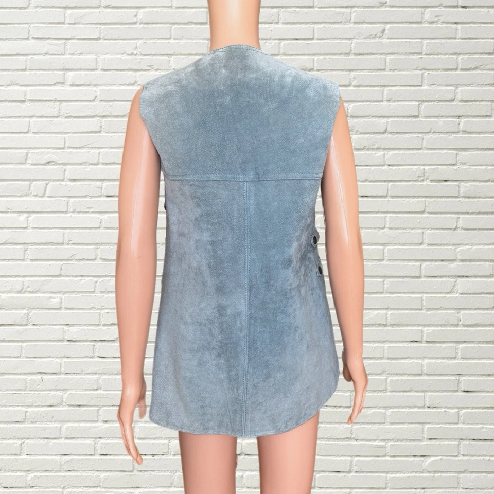 Vintage 70s Blue Suede Tunic Top / Micro Mini Dress Side Snap Boho Hippie - Image 4 of 4