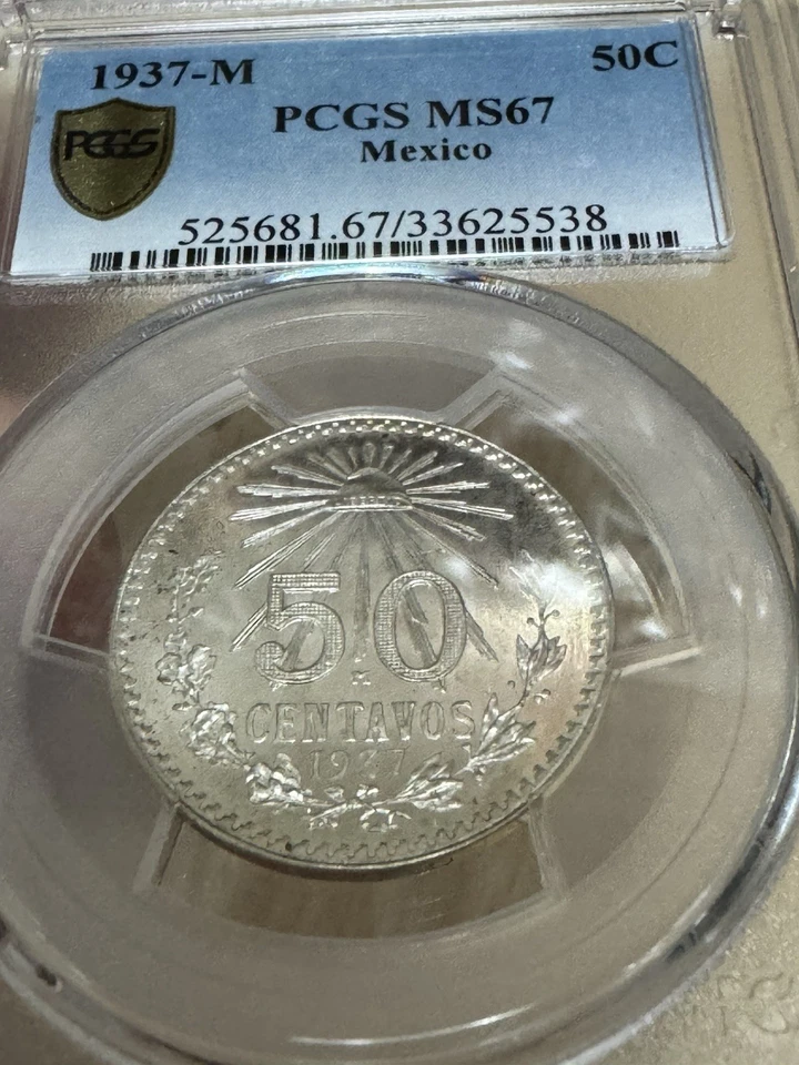 1937 50 Centavos Mexico PCGS 67 Proof Like Beauty Only one Better + - Image 3 of 4