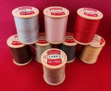 Lot of 8 Vintage Wooden Spools Of Thread Various Colors Amounts Brand Clark's 