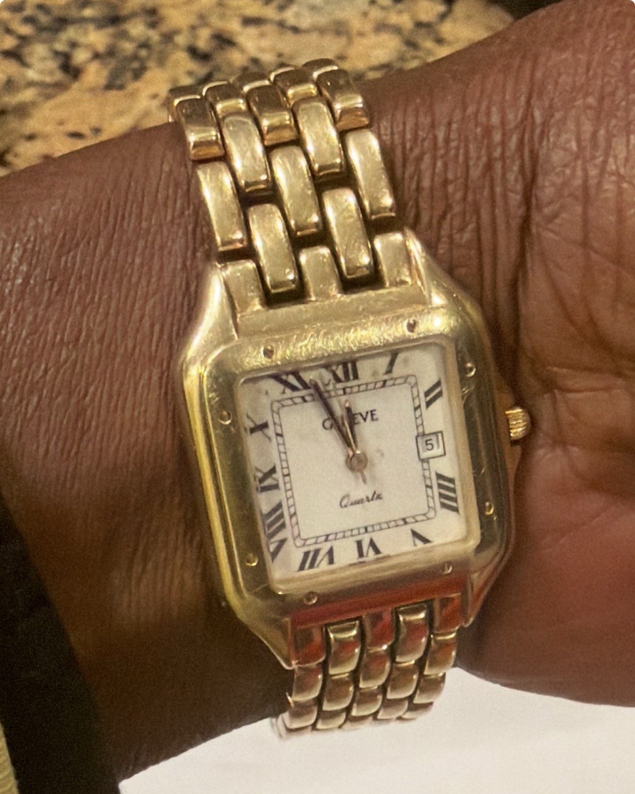 Geneve Quartz Gold Tone Rectangular Wristwatch Ro… - image 2