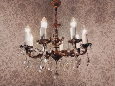 Antique 8 Fl Chandelier Ceiling Light Chandelier Bronze Crystal Angel Baroque c.1920
