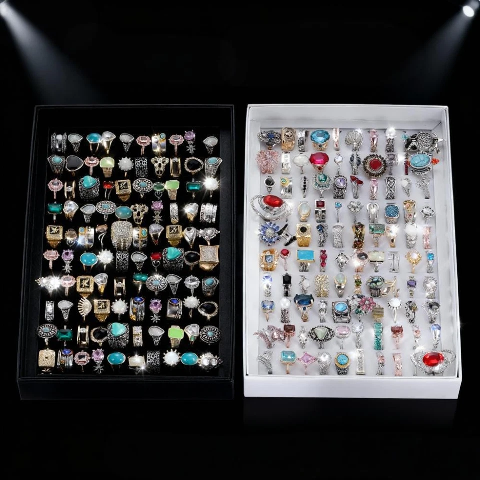 Lote al por mayor de 100 piezas de anillos mixtos vintage para mujeres hombres joyas caja de regalo de Navidad Foto 2 de 4
