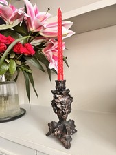 Vintage Green Man Satyr Candlestick Metal Candle Holder Occult Druid