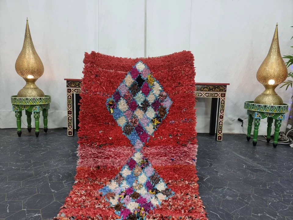 Moroccan Handmade Vintage Rug 2'3"x4' Berber Geometric Red Cotton Tribal Carpet - Image 2 of 4