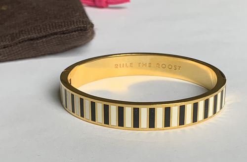 EUC Kate Spade Rule the Roost Black White Striped Hinge Bangle Bracelet, No Box - Picture 3 of 4