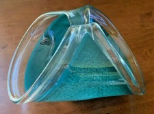 Vintage Murano Italian Art Glass Basket Teal Modern Glass Swirl with Label