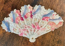 Antique Valentine Love Bird Multicolored Plastic Expanding Hand Fan with Flowers