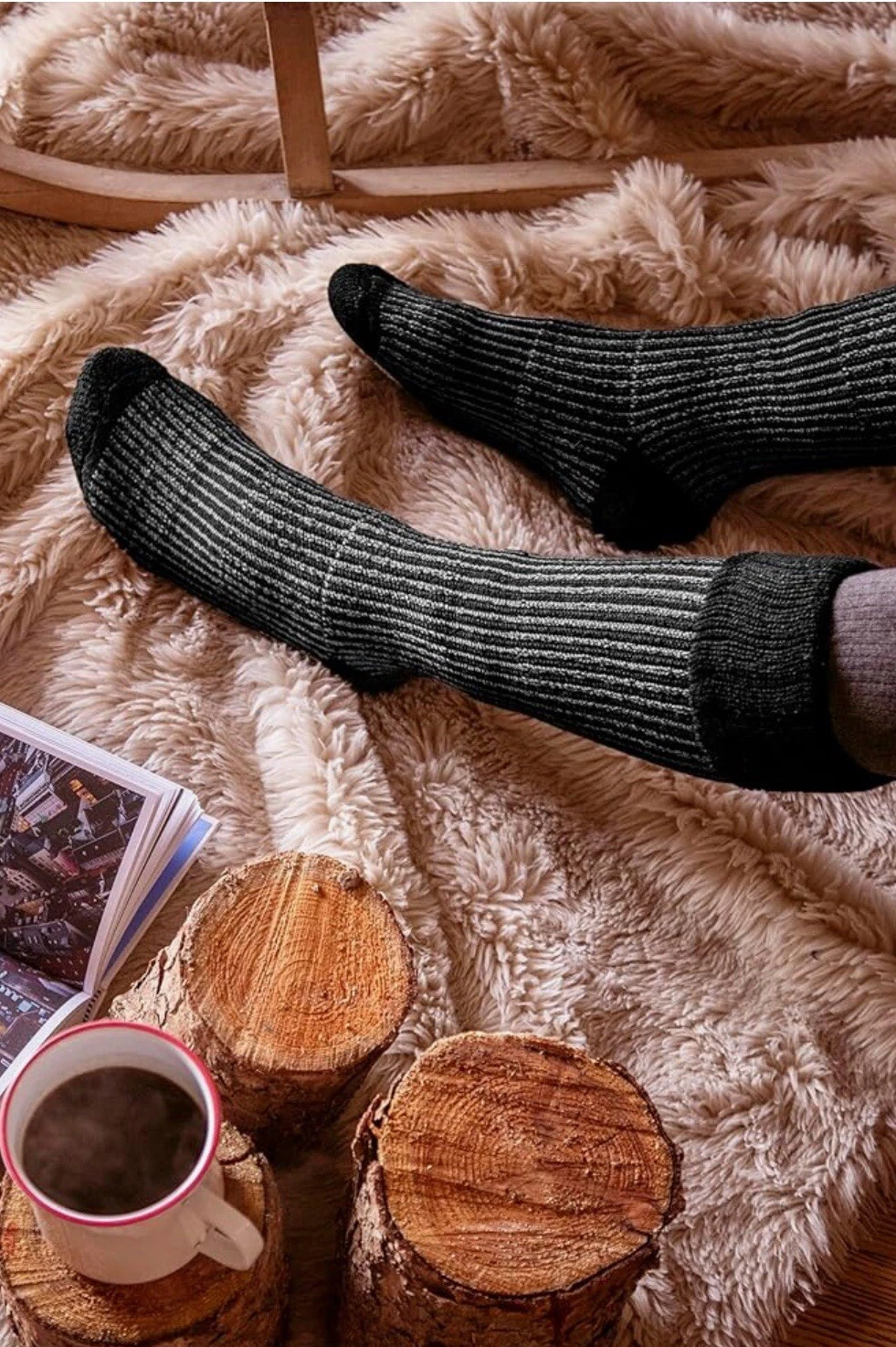 Heat Holder Ladies Boot Socks-Knee High-Black/cream sz 5-9-Men sz 4-8-NEW