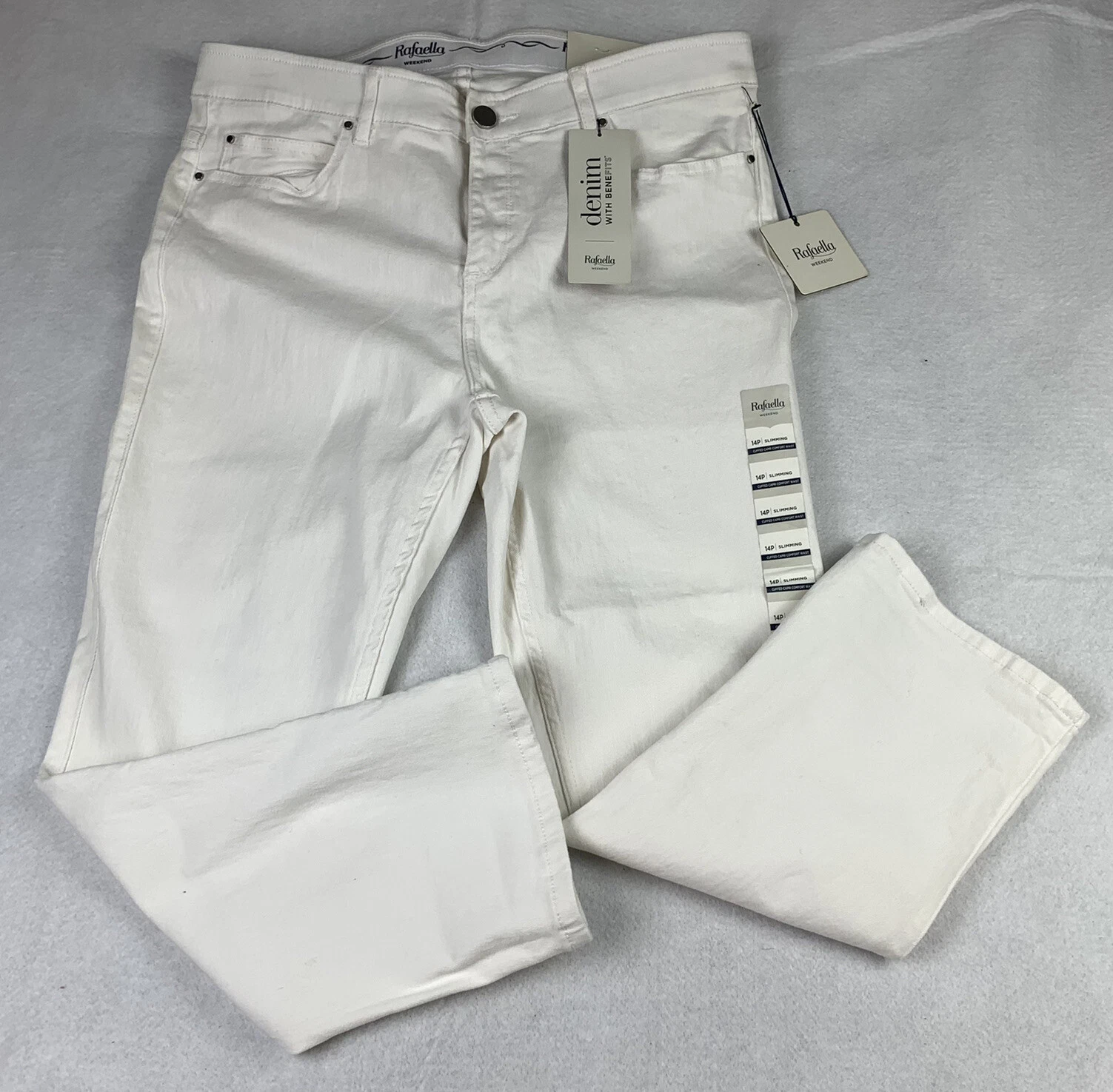 Rafaella Weekend Women's White Slimming Jeans Cuffed Capri White Size 14P NWT