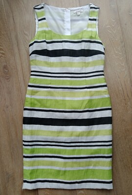PRECIS UK Linen Shift Dress White/Black/Green Striped Sleeveless