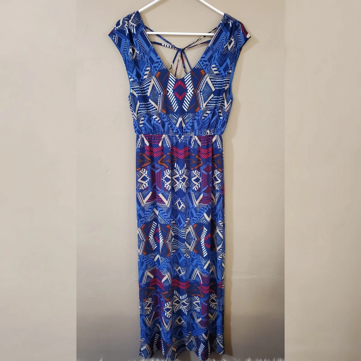Everly Womens Maxi Dress Size M Blue Red Sleeveless Scoop Back