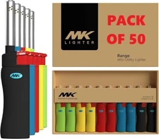 PACK OF 50  MK RANGE CANDLE LIGHTER WINDPROOF, REFILLABLE, SLIP GUARD (00841)