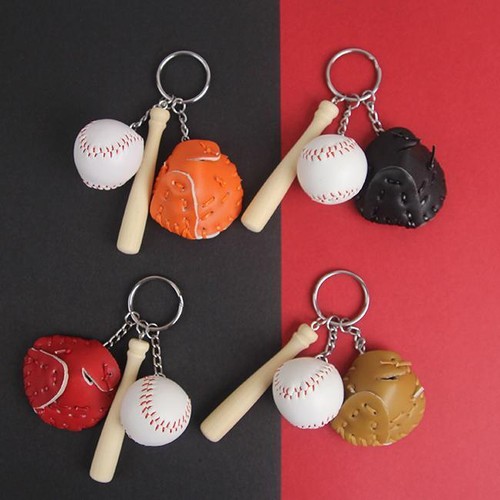 3D Handmade Baseball Ball Glove Bat Pendant Bag Charm Sports Keychain