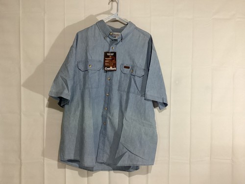 Carhartt Shirt Men’s XL Blue Chambray Short Sleeve Button Down Work Chore Farm