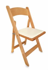 Folding Wooden Padded Chair. Faux Leather Ivory Seat Pad. Natural Wood
