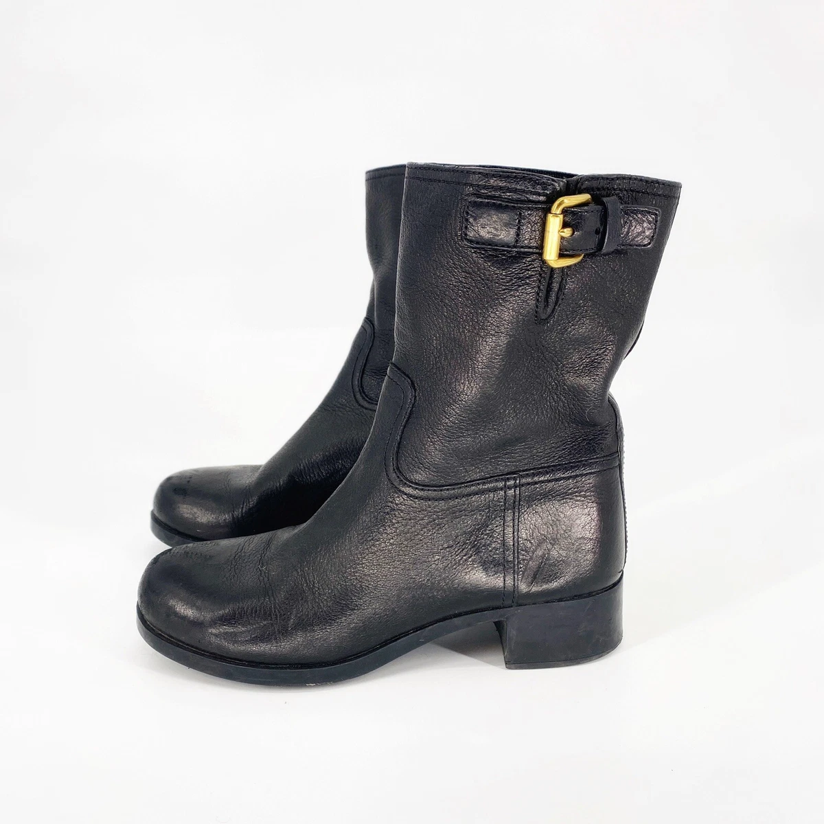 Prada buckle cheap combat boots