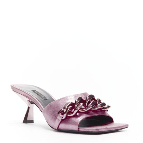 VERSACE Runway pink chunky chain metallic kitten comma heel sandals EU38 - Picture 3 of 11
