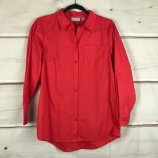 Joan Rivers Top Womens XXS Red Button Up Shirt Tulip Back Cotton Stretch Collar