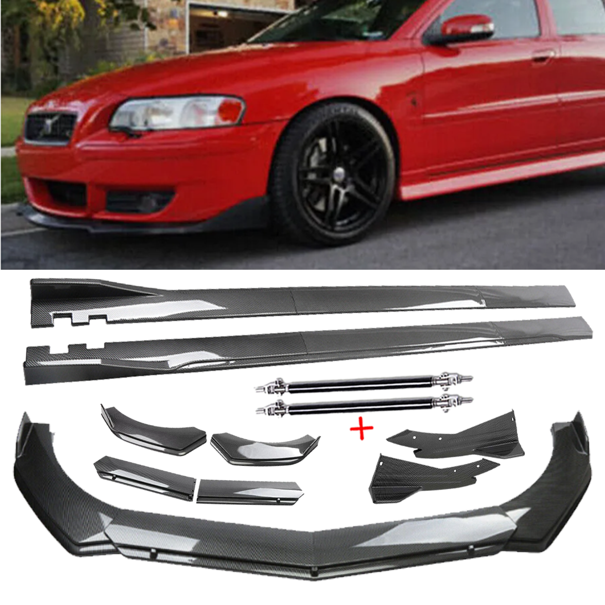 Carbon Fiber Front Bumper Lip & Side Skirt for Volvo S40 S60 S70 S80  