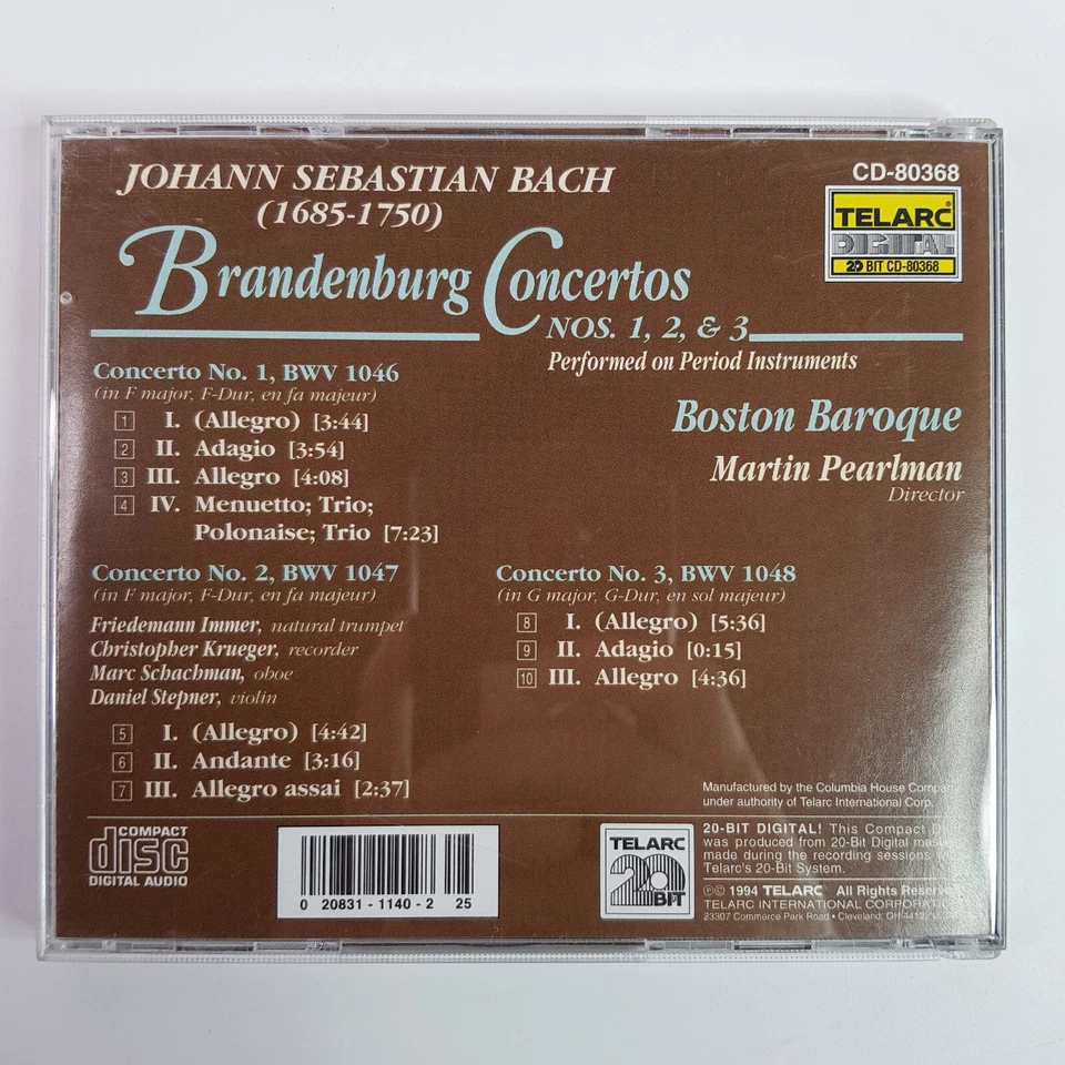 Conciertos de Bach Brandeburgo Nº 1 2 3 Boston Barroco Martin Pearlman Telarc CD Foto 3 de 4