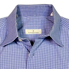 Ermenegildo Zegna Dress Shirt 15.5 39 Blue Yellow Plaid Work Business Button Up