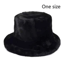 Winter Fluffy Bucket Hats Black Hat