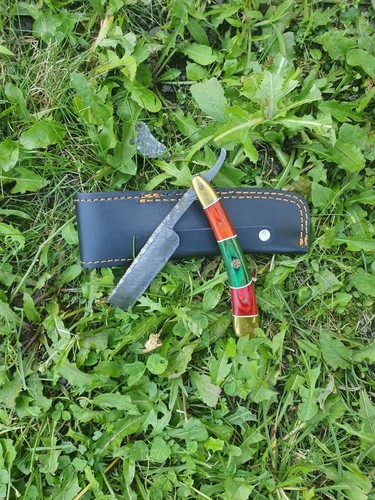 Damascus Steel Straight Razor Shaving Razor Buffalo Horn Camel Bone Handle 7 pcs - Picture 9 of 10