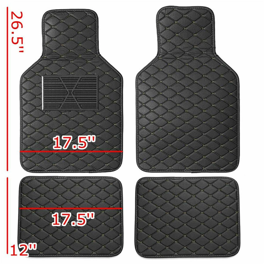 Black Car Floor Mat 4Pcs Set PU Leather Anti-skid Pad Pedal Protector Waterproof - Изображение 2 из 4