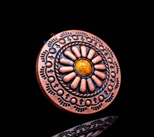 10X Vintage Copper Beauty Art Flower Carved Leathercraft Belt Turquoise Conchos