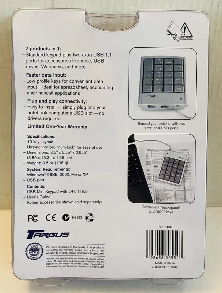 Targus Mini 19-Key Numeric Keypad with USB Hub Silver PAUK10U - Image 3 of 4