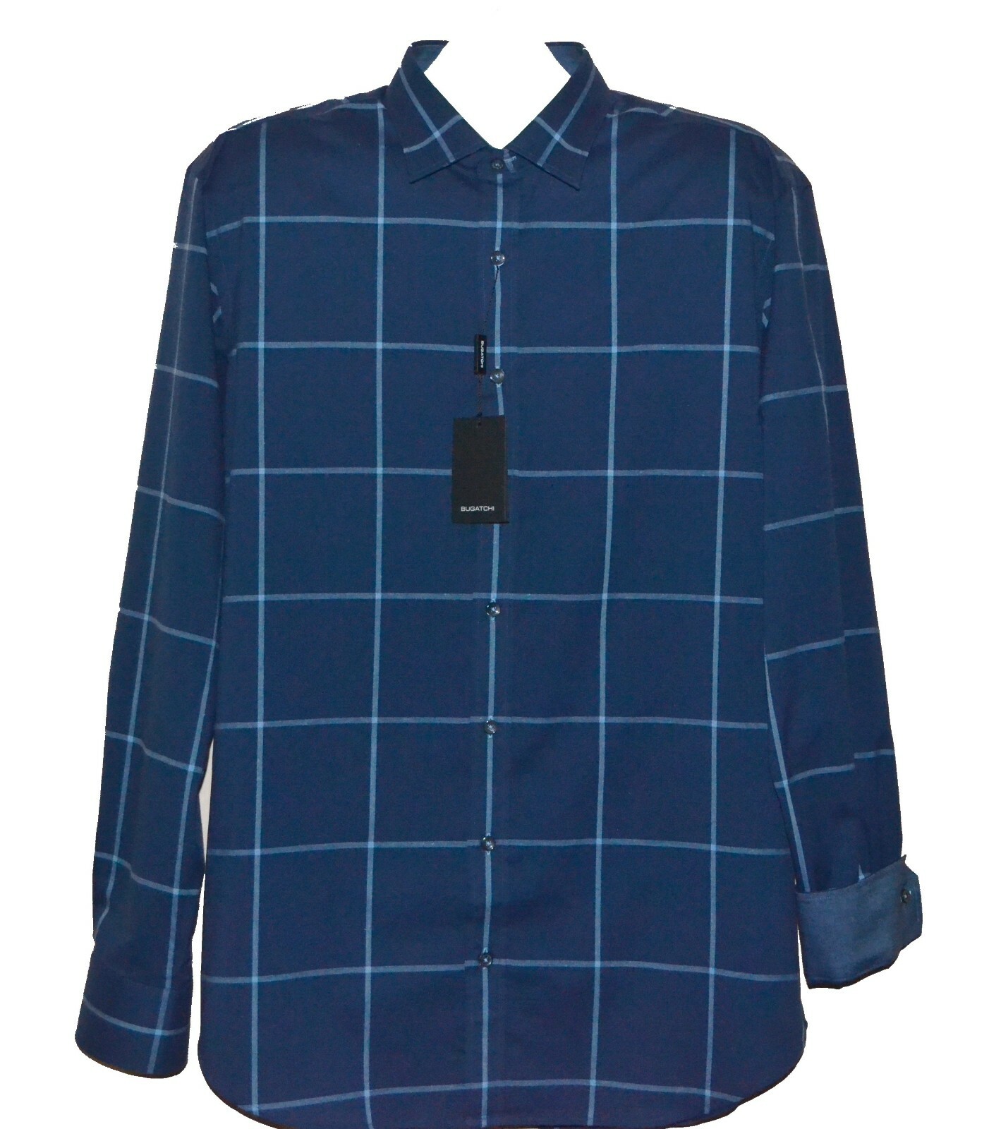 Мужская темно-синяя ночная рубашка Bugatchi в клетку из хлопка на пуговицах размер XL 19590₽